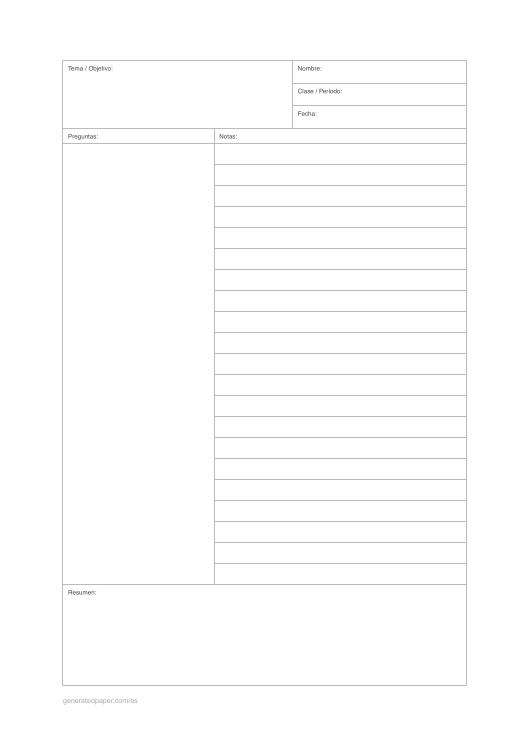 Papel de notas Cornell — vista previa del PDF para imprimir