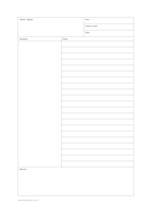 Notes Cornell — aperçu du PDF à imprimer
