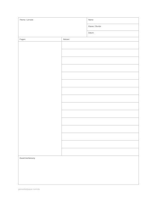 Cornell Notizpapier Letter – Weit liniert — Vorschau der PDF-Vorlage zum Ausdrucken