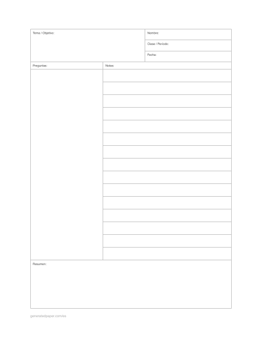 Plantilla Cornell Carta – Líneas Amplias — vista previa del PDF para imprimir