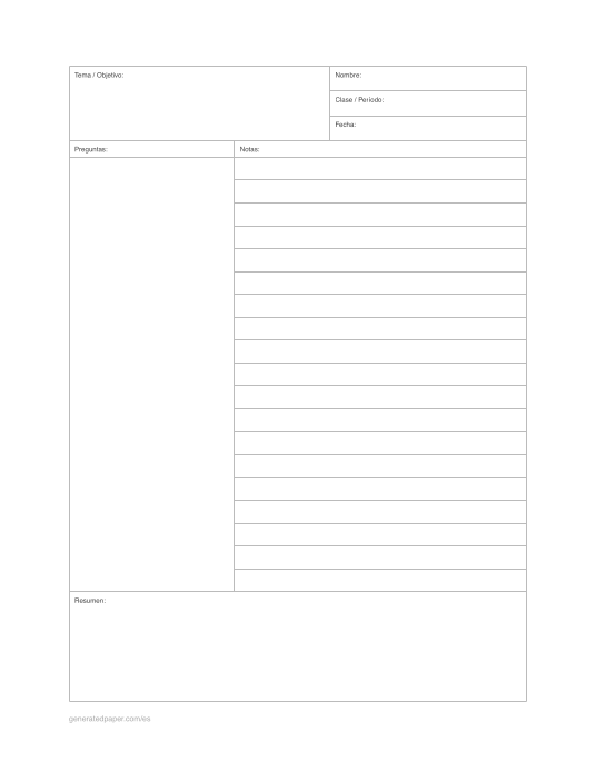 Plantilla Cornell Tamaño Carta — vista previa del PDF para imprimir