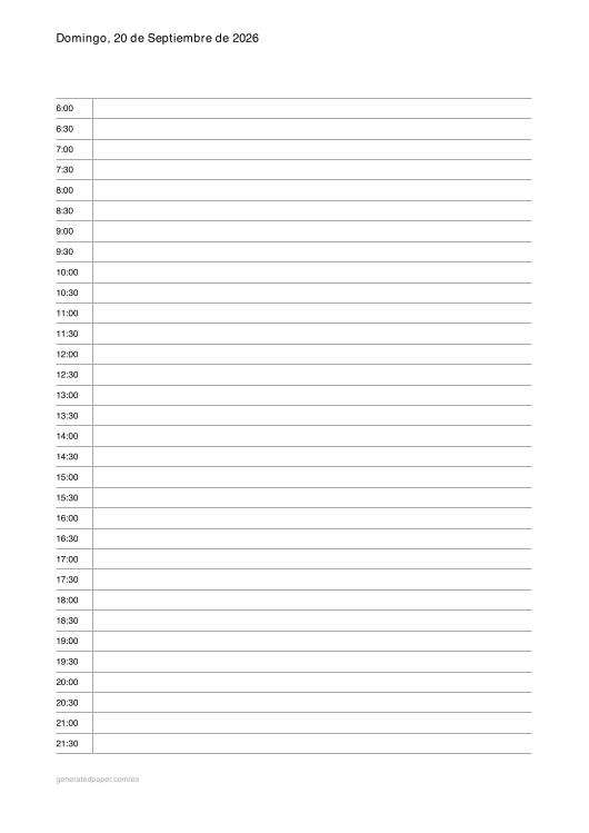 Planificador Diario A4 – Intervalos de 30 Minutos — vista previa del PDF para imprimir