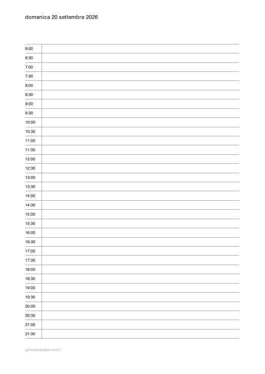 Planner giornaliero – A4, fasce da 30 minuti — anteprima del PDF da stampare