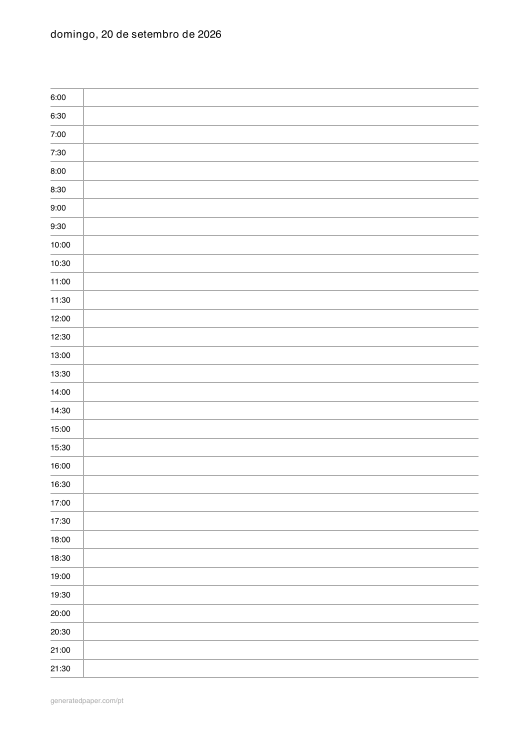 Planejador Diário A4 – Intervalos de 30 Minutos — pré-visualização do PDF para imprimir